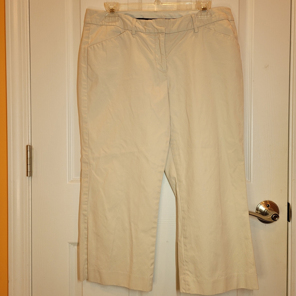 Express Editor Cropped Wide Leg Pants Light Tan Sz 10